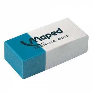Ластик MAPED (Франция) "Technic Duo", 39х17,6х12,1 мм, бело-синий, прямоугольный, синтетический каучук, 511710
