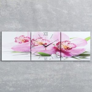 Часы настенные, серия: Цветы, модульные Фиолетовые орхидеи, 35х110 см, микс