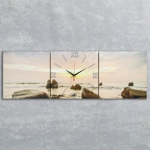Часы настенные, серия: Море, модульные "Закат на море", 35х110 см, микс