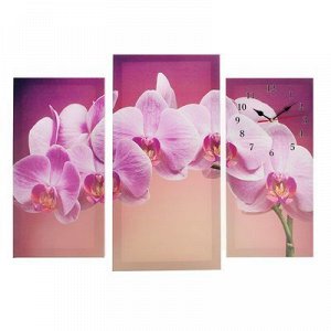 Часы настенные, серия: Цветы, модульные Сиреневые орхидеи, 60х80 см, микс