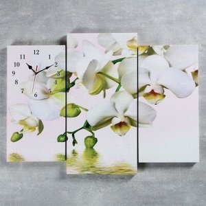 Часы настенные, серия: Цветы, модульные Белые орхидеи над водой, 60х80 см, микс