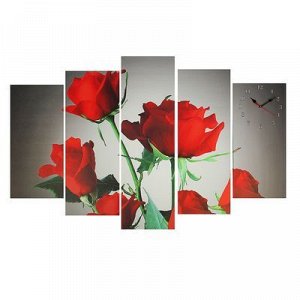 Часы настенные, серия: Цветы, модульные Красные розы, 80х140 см