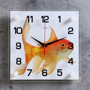 Часы настенные, серия: Животный мир, "Золотая рыбка" 25х25 см, микс