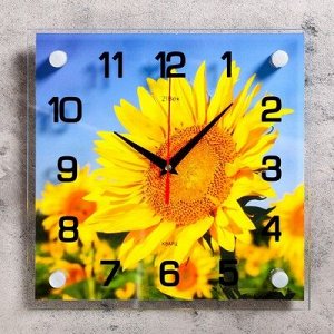 Часы настенные, серия: Цветы, "Подсолнух", 25х25 см, микс