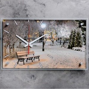 Часы настенные, серия: Город, "Первый снег в парке", 36х60 см, микс