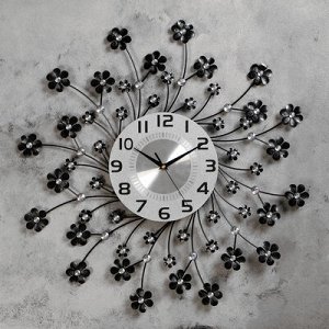 Часы настенные, серия Ажур Цветочки, чёрные, d=59 см
