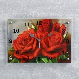 Часы настенные, серия: Цветы, "Красные розы"25х35 см, микс