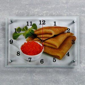 Часы настенные, серия: Кухня, "Блины с красной икрой"25х35 см, микс