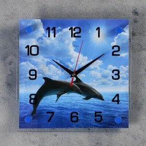 Часы настенные, серия: Море, "Дельфины в открытом море", 25х25 см, микс