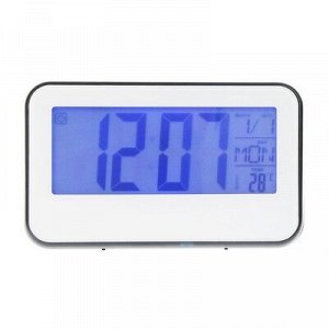 Часы-будильник электронные, прямоугольные с подсветкой от шума, с термометром, 15х9.5 см