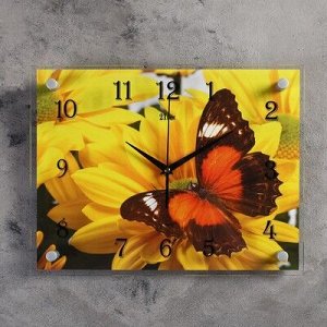 Часы настенные, серия: Животный мир, "Бабочка на гербере", 30х40 см, микс