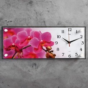 Часы-картина настенные, серия: Цветы, "Ветка розовых орхидей", 50х20 см
