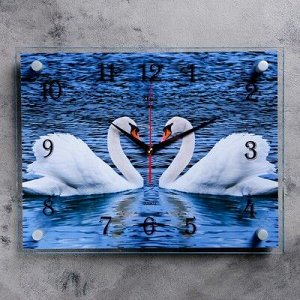 Часы настенные, серия: Животный мир, &quot;Пара лебедей&quot;, 30х40 см, микс