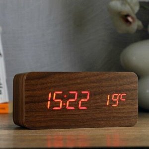 Часы электронные Вайсс будильником, термометром, красные цифры (+ зарядка) 15х7х7 см
