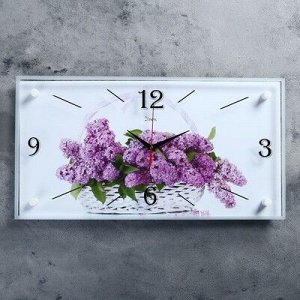 Часы настенные, серия: Цветы, "Сирень в корзине", 52х26 см, микс