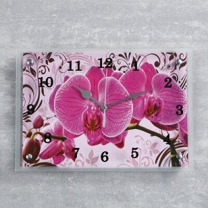 Часы-картина настенные, серия: Цветы, &quot;Розовые орхидеи с узором&quot;, 25х35 см, микс