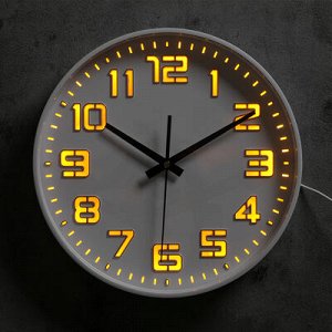 Часы настенные, серия: Маятник, "Классика", с желтой подсветкой, d=30 см, от 1аа,USB