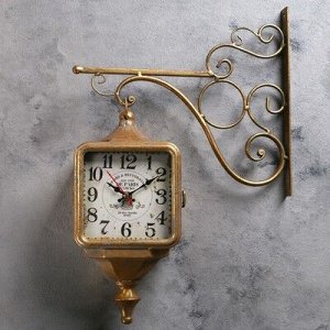 Часы настенные двойные, серия: Садовые, Уличный фонарь, бронзовые, 40х31 см