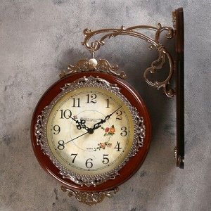 Часы настенные двойные, серия: Садовые, Розы, коричневые, 33х41 см