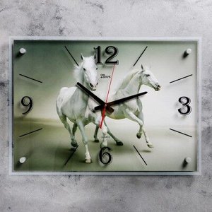 Часы настенные, серия: Животный мир, "Два коня", микс 40х56 см