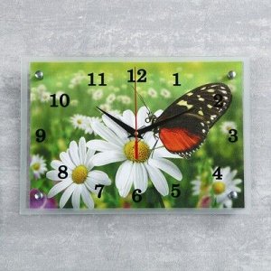 Часы настенные, серия: Цветы, "Бабочка и ромашки", 25х35 см, микс