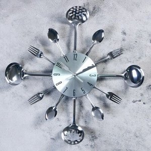 Часы настенные, серия: Кухня, Вилки, ложки, поварешки, хром, d=42 см