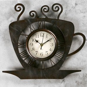 Часы настенные, серия: Кухня, Чашка кофейная, бронза с напылением, 31х33 см