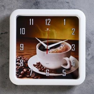 Часы настенные квадратные Чашка кофе, 30х30 см (рубин)