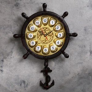 Часы настенные, серия: Море, "Штурвал", с маятником-якорем 28х42 см