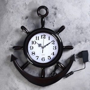 Часы настенные, серия: Море, "Штурвал", d=25 см, плавный ход, с подсветкой, 1 АА