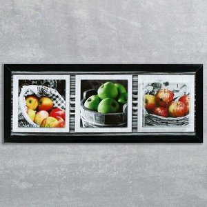 Часы-картина настенные, серия: Кухня, "Яблочный микс", 35х100 см, микс