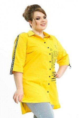 Рубашка Рубашка с надписями и лентами на рукавах желтая Артикул   Описание Удлиненная рубашка свободного кроя идеальный вариант для женщин ценящих простоту и элегантность Модель привлекает оригинальны