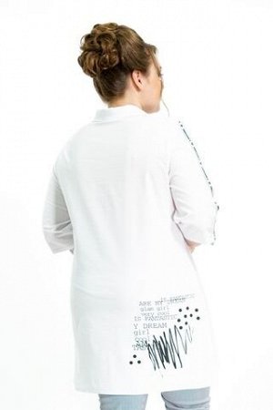 Рубашка Рубашка с надписями и лентами на рукавах белая Артикул   Описание Удлиненная рубашка свободного кроя идеальный вариант для женщин ценящих простоту и элегантность Модель привлекает оригинальным