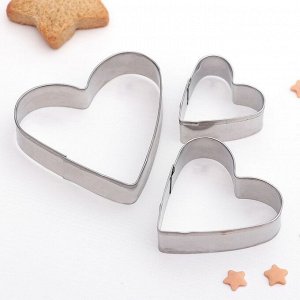 Набор форм для вырезания печенья «Сердечко», 3 шт, 6?6?1,8 см, цвет серебряный