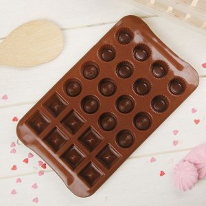 Форма для льда и шоколада Доляна «Коробка конфет», 23,2?13,8 см, 24 ячейки, цвет шоколадный