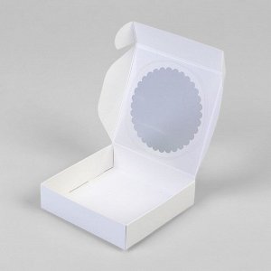 Подарочная коробка сборная с окном, белый, 11.5x11.5x3 см