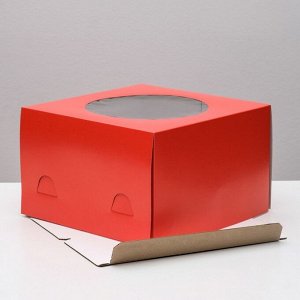 Кондитерская упаковка с окном, красный, 30 х 30 х 19 см
