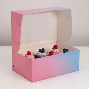 Упаковка на 6 капкейков с окном "Градиент", розово - голубой, 25 х 17 х 10