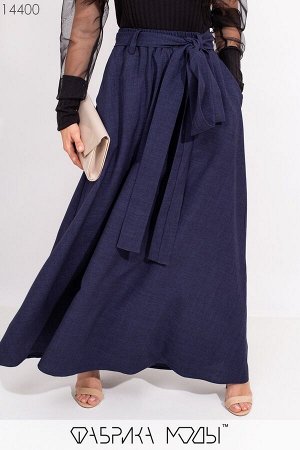 Длинная юбка клеш с высокой талией на резинке, съемным поясом со шлевками 14400