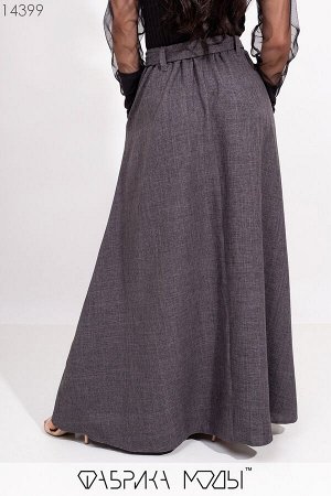 Длинная юбка клеш с высокой талией на резинке, съемным поясом со шлевками 14399