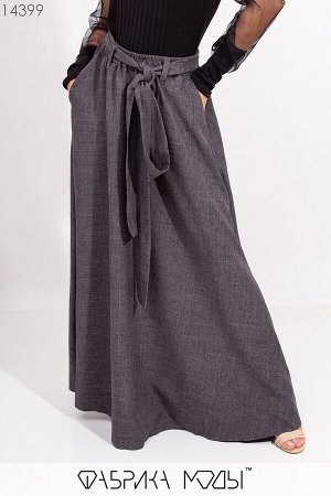 Длинная юбка клеш с высокой талией на резинке, съемным поясом со шлевками 14399