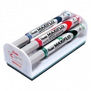 Набор маркеров для доски 4 цвета 4.0 мм Pentel Maxifl, магнитный держатель с губкой