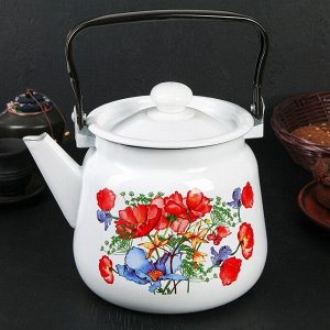 Чайник Сибирские товары «Цветы красные», 3,5 л, белый с кнопкой