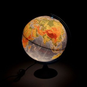 Интерактивный глобус физико-политический рельефный, диаметр 320 мм, с подсветкой от батареек