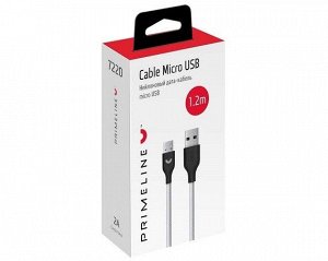 Кабель Prime Line microUSB - USB нейлон, серебро, 1м, 7220