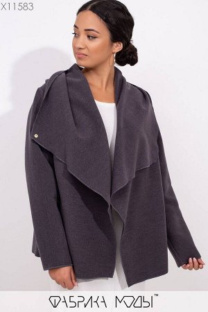 Короткое пальто-разлетайка с капюшоном, прорезными карманами и съемным поясом X11583