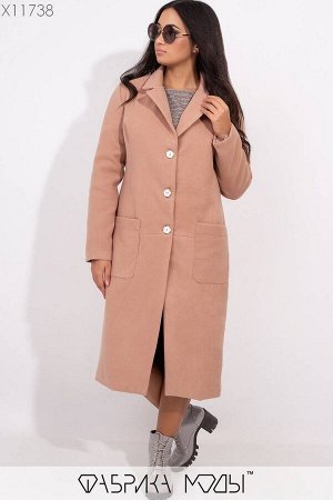 Полуприталенное пальто с подкладом лацканами на пуговицах и накладными карманами X11738