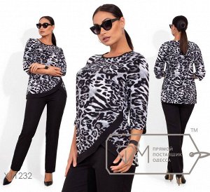Костюм: блуза с леопардовым принтом, рукавами 3/4, вдоль спинки на молнии, брюки на пуговице и резинкой сзади (без карманов) X11