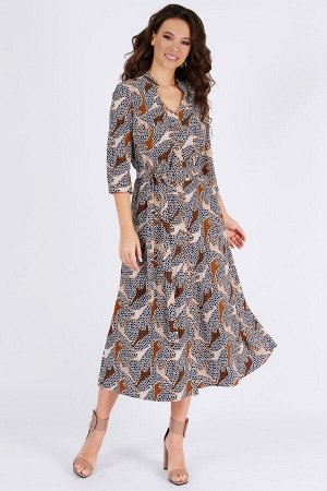 Платье Платье Teffi style 1387 жирафы 
Состав ткани: ПЭ-95%; Спандекс-5%; 
Рост: 164 см.

Платье женское полуприлегающего силуэта, без подкладки. Платье отрезное по линии талии, присборено на венгерк
