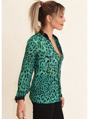 00722 Блуза из шифона зеленая леопард